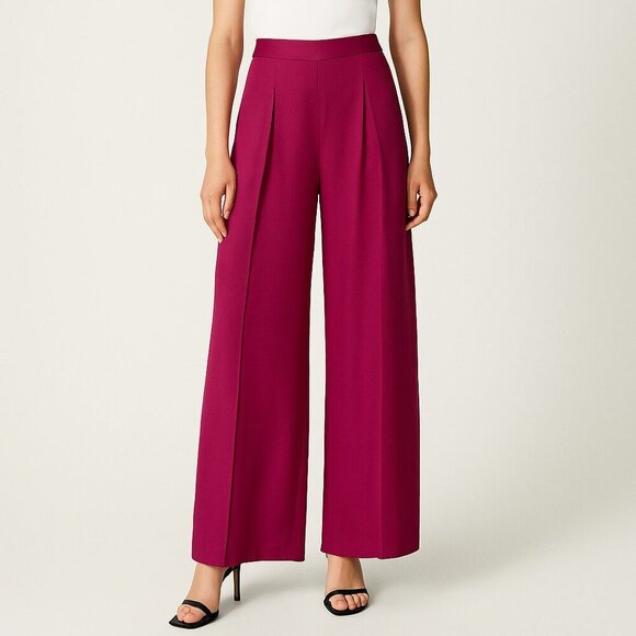 Massimo Dutti Wide Leg High Waisted Palazzo Pants Fuchsia Pink Viscose Trousers - Picture 1 of 11